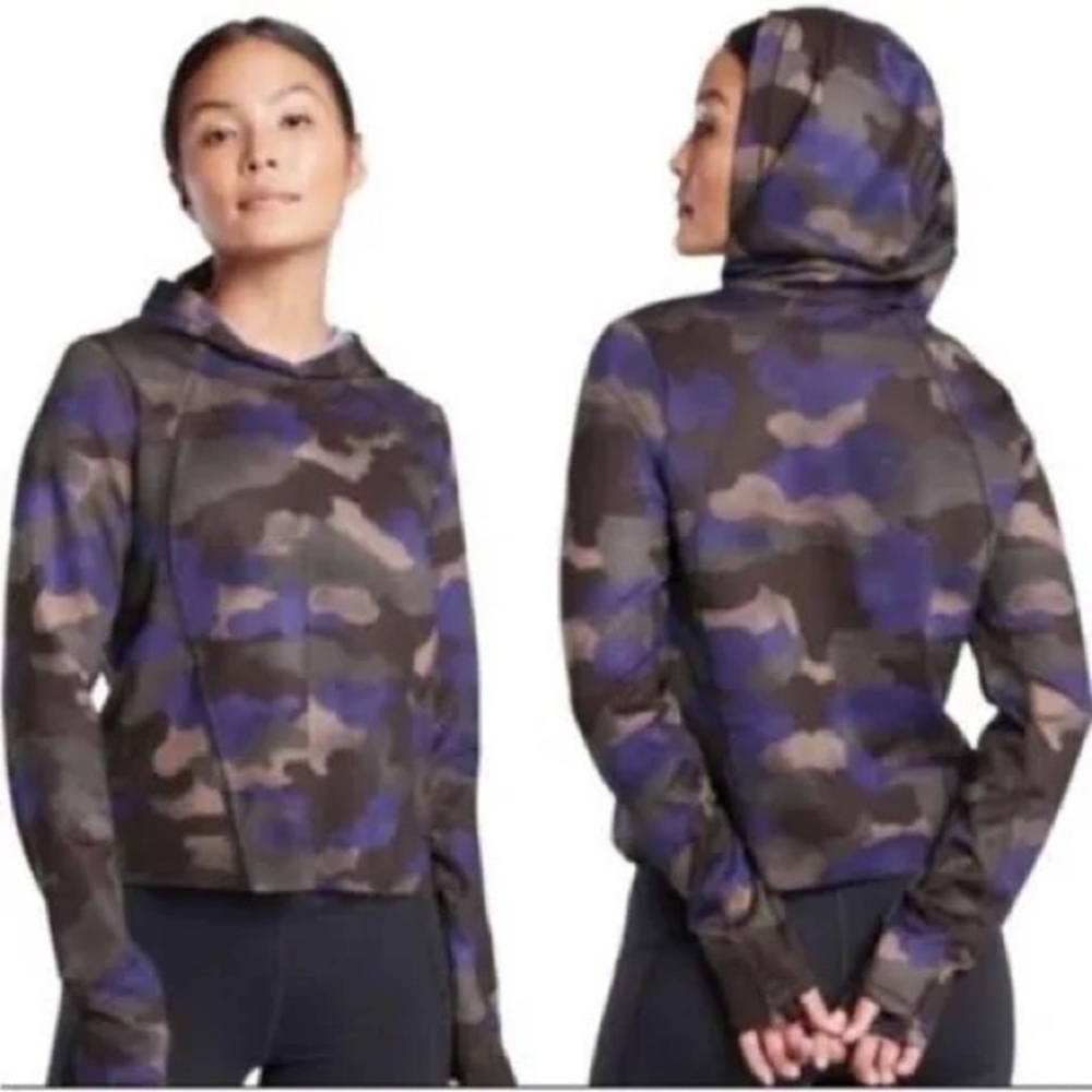 Athleta Pinnacle Hoodie in a purple & brown camo Medium lightweight